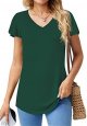 Womens Summer Tops Knit Shirts Casual Ruffle Short Sleeve V Neck Tunic Top Loose Blouse T Shirts Tunics For Women