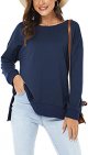 Womens Long Sleeve Pullover Sweatshirt Loose Fit Basic Solid Color Side Split Pullover Tops