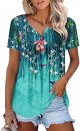 Womens Summer Short Sleeve Shirts V Neck Tops Casual Tunic Floral Ruffle Blouse