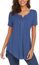 Women's Casual Long Sleeve V-Neck Shirt Loose Fit Pleated Tunic Blouse Tops