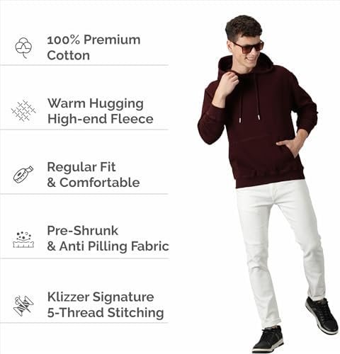 100% Cotton Hoodie For Men, Warm Pullover Hoodies Regular Fit Heavyweight Hooded Sweatshirts