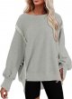 Womens Oversized Reverse Seam Sweatshirt Casual Long Sleeve Lightweight Pullover Tops Loose Sweatshirts