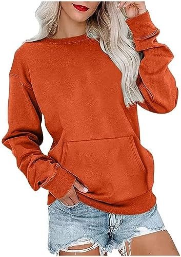 Womens Sweatshirt No Hood Cute Long Sleeve Shirts Fall Casual Pullover Loose Fit Sweater Tops with Pocket