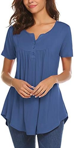 Women's Casual Long Sleeve V-Neck Shirt Loose Fit Pleated Tunic Blouse Tops