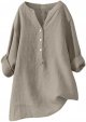 Women's Linen Blouse,Fashion Oversized Button Tops 3/4 Sleeve V Neck Shirt Trendy Solid Shirts Fall Outfit Clothes