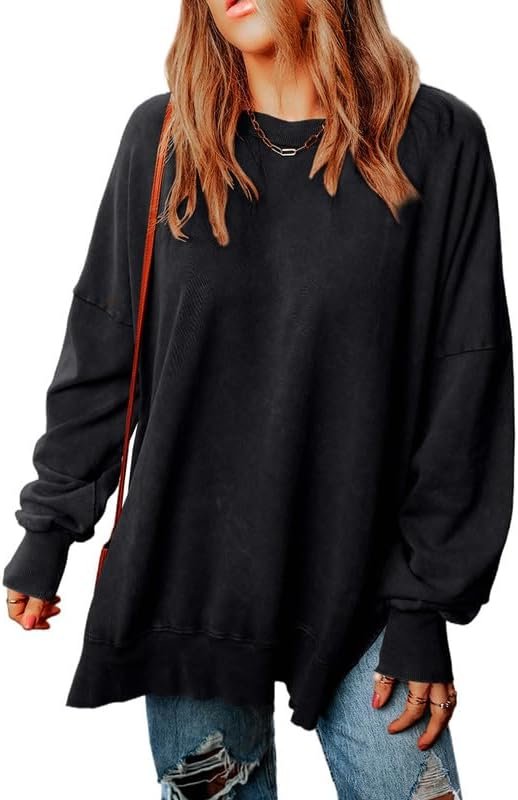 Womens Sweatshirt Casual Long Sleeve Lightweight Pullover Tops Loose Sweatshirts