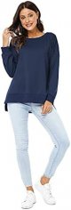 Womens Long Sleeve Pullover Sweatshirt Loose Fit Basic Solid Color Side Split Pullover Tops