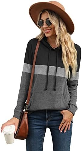 Womens Sweatshirts Long Sleeve Casual Color Block Pullover Hoodies Fall Outfits Clothes