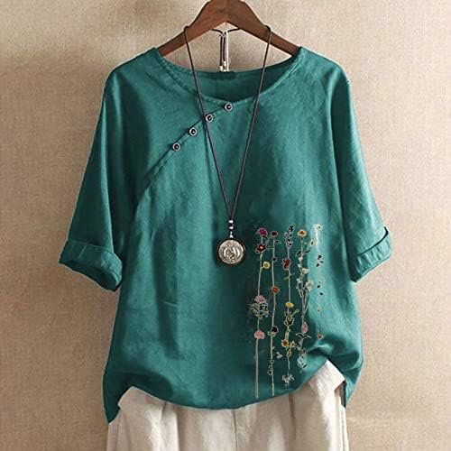 Womens Retro Cotton and Linen Embroidery Loose Short Sleeved Casual Shirt Womens Tshirt Shirt Plain