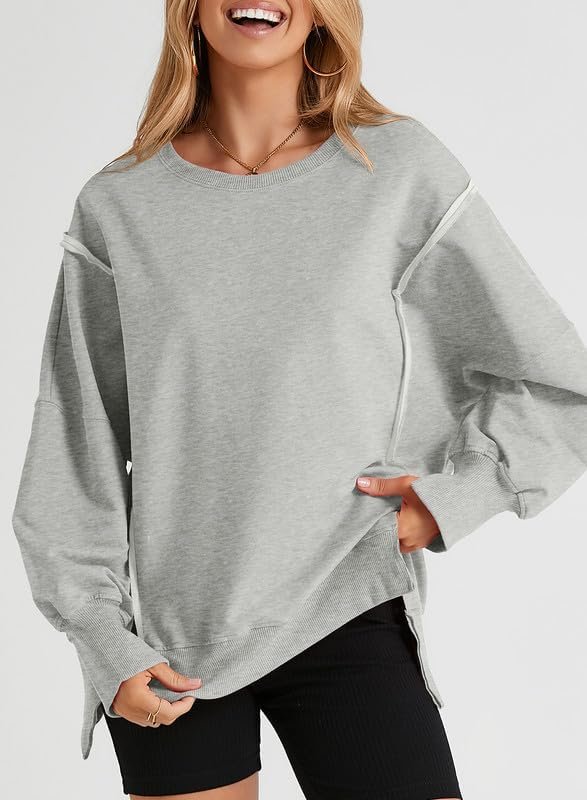 Womens Oversized Reverse Seam Sweatshirt Casual Long Sleeve Lightweight Pullover Tops Loose Sweatshirts