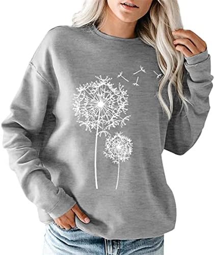 Womens Dandelion Sweatshirt Casual Loose Pullover Tops Long Sleeve Graphic Tee Shirt Blue