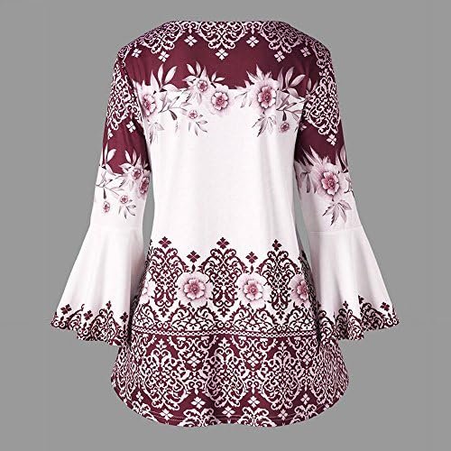 Sleeve T-Shirts Keyhole Fashion Printed Blouses Womens Plus Size Flare Tops Women's Blouse Long Sleeved Shirts