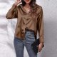 Women's Blouse Satin Silk Shirt Button Down Shirt Casual Loose Long Sleeve Office Work Long Edition Blouse Shirt