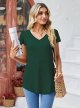 Womens Summer Tops Knit Shirts Casual Ruffle Short Sleeve V Neck Tunic Top Loose Blouse T Shirts Tunics For Women