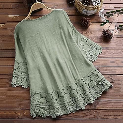 Women Vintage Lace Patchwork Bow V Neck Three Quarter Blouses Top T Shirt Womens Casual Long Sleeve Top